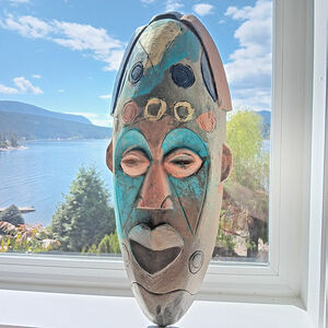 Indonesia Wood Face Carving Art Gorgeous Colors Wall Hanging Made In Indonesia